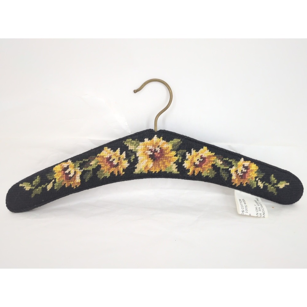 Vintage Needlepoint Clothes Hanger Peking Handicraft  Floral Tapestry Roses